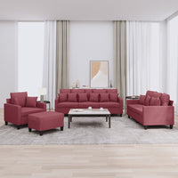 Set di Divani 4 pz con Cuscini Rosso Vino in Tessuto 3201646
