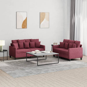 Set di Divani 2 pz con Cuscini Rosso Vino in Tessuto 3201654