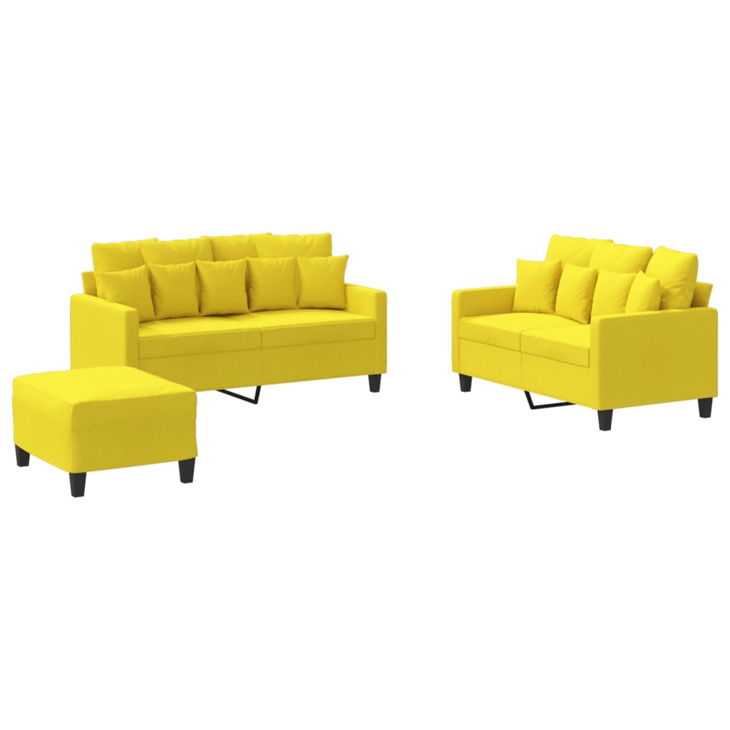 Set di Divani 3 pz con Cuscini Giallo Chiaro in Tessutocod mxl 80334