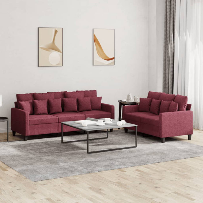 Set di Divani 2 pz con Cuscini Rosso Vino in Tessuto 3201670