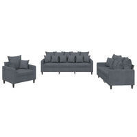Set di Divani 3 pz con Cuscini Grigio Scuro in Vellutocod mxl 104329