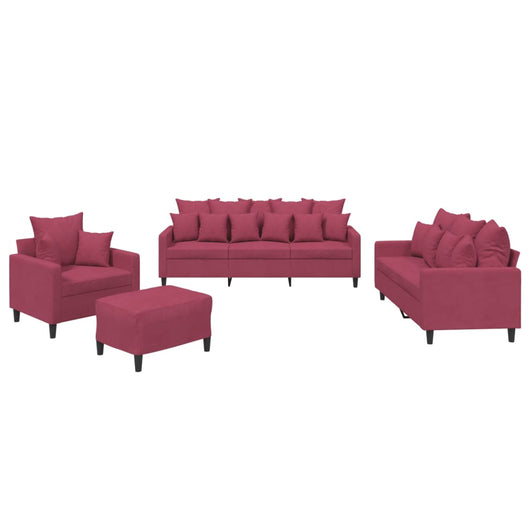 Set di Divani 4 pz con Cuscini Rosso Vino in Velluto 3201694