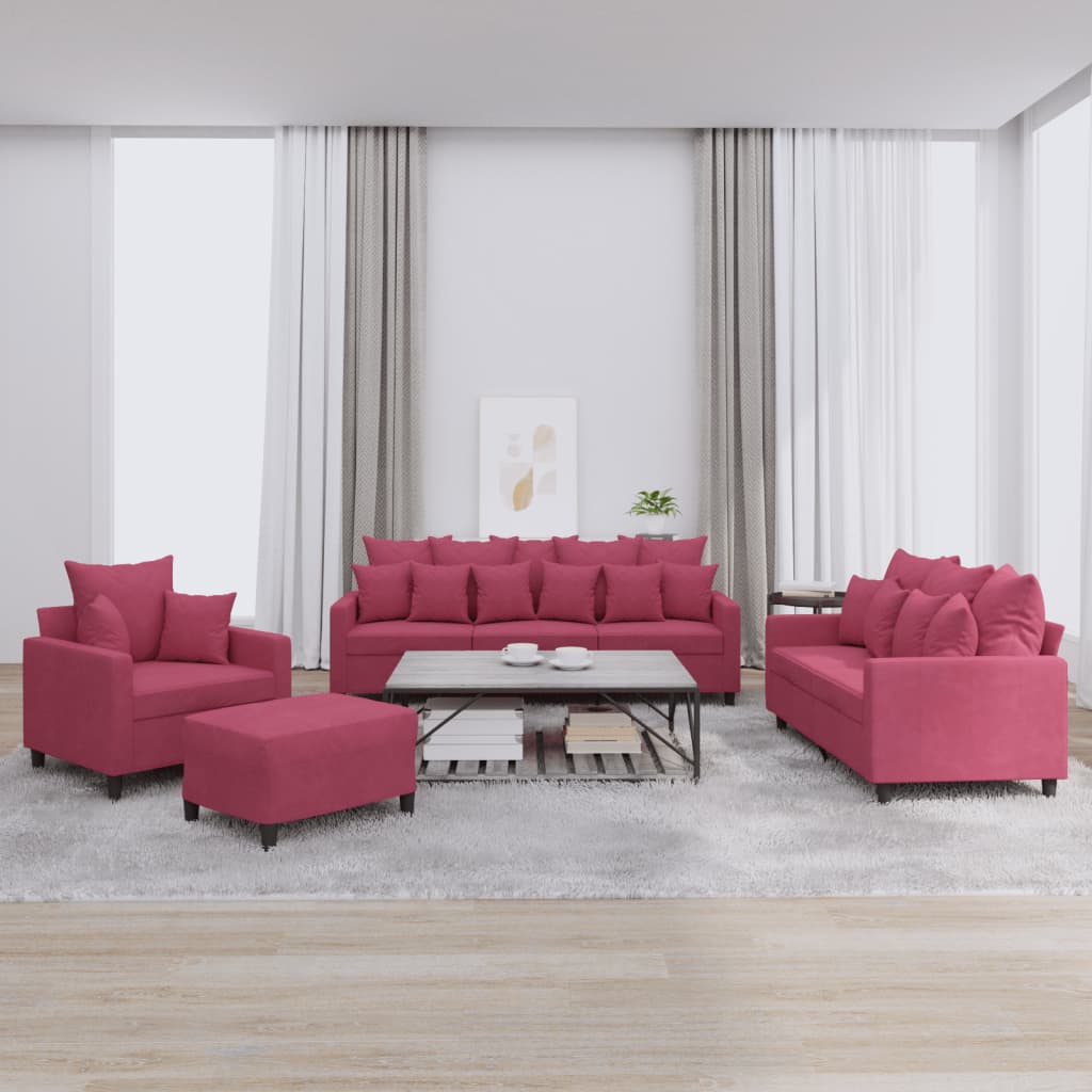 Set di Divani 4 pz con Cuscini Rosso Vino in Velluto 3201694