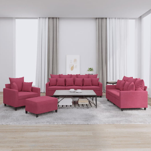 Set di Divani 4 pz con Cuscini Rosso Vino in Velluto 3201694