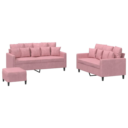 vidaXL Set di Divani 3 pz con Cuscini rosa in Velluto