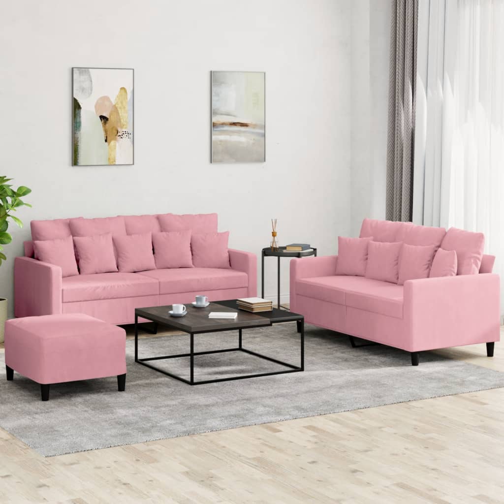 vidaXL Set di Divani 3 pz con Cuscini rosa in Velluto