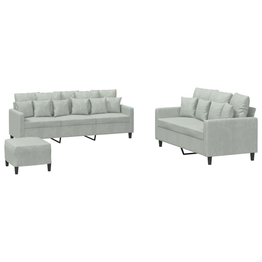Set di Divani 3 pz con Cuscini Grigio Chiaro in Vellutocod mxl 80212