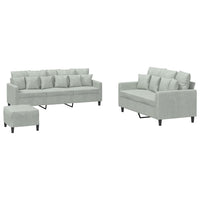 Set di Divani 3 pz con Cuscini Grigio Chiaro in Vellutocod mxl 80212