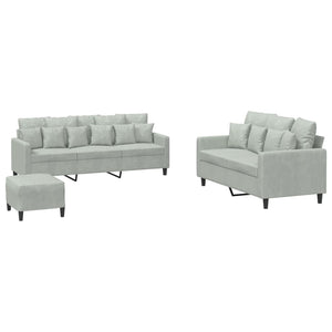 Set di Divani 3 pz con Cuscini Grigio Chiaro in Vellutocod mxl 80212