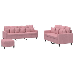 Set di Divani 3 pz con Cuscini rosa in Velluto