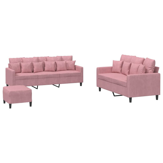 Set di Divani 3 pz con Cuscini rosa in Velluto