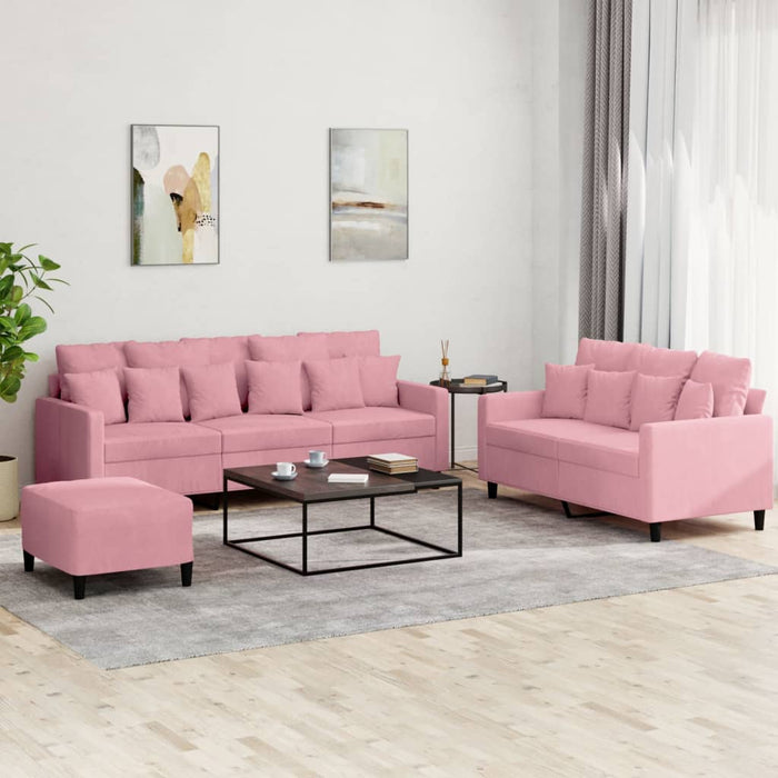 Set di Divani 3 pz con Cuscini rosa in Velluto
