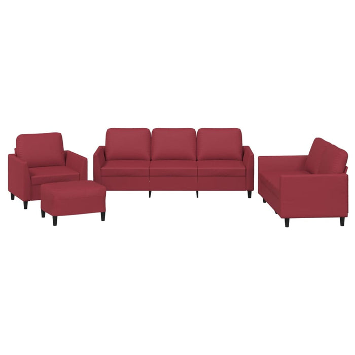 Set di Divani 4 pz con Cuscini Rosso Vino in Similpelle 3201748