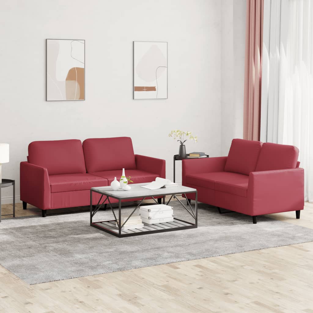 vidaXL Set di Divani 2 pz con Cuscini Rosso Vino in Similpelle