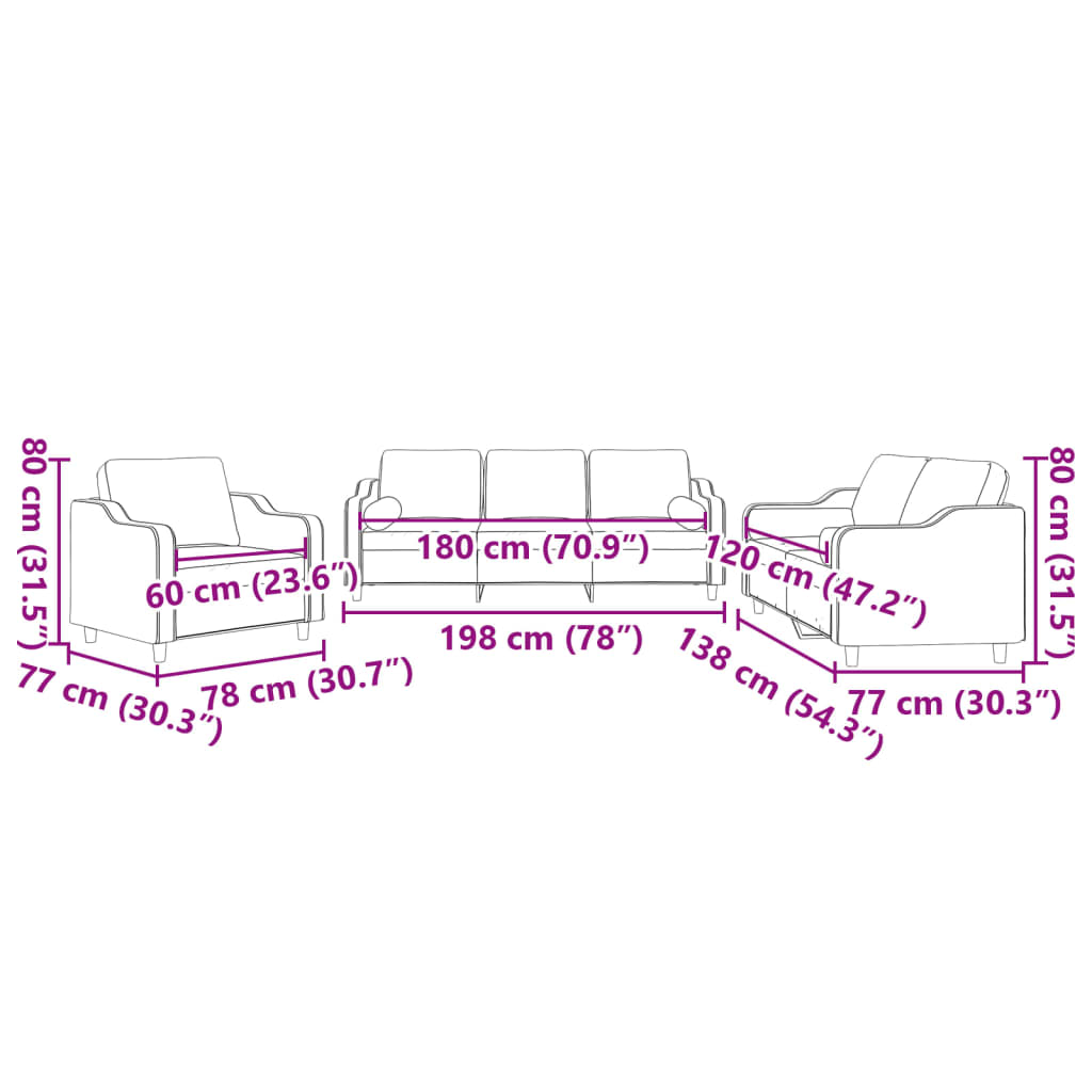 Set Divani 3 pz con Cuscini Tortora in Tessuto 3201793