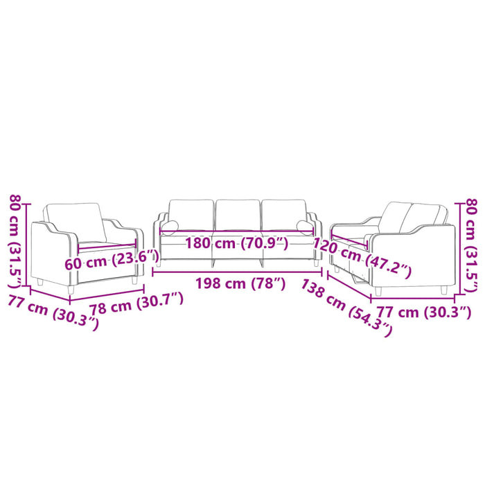 Set Divani 3 pz con Cuscini Tortora in Tessuto 3201793