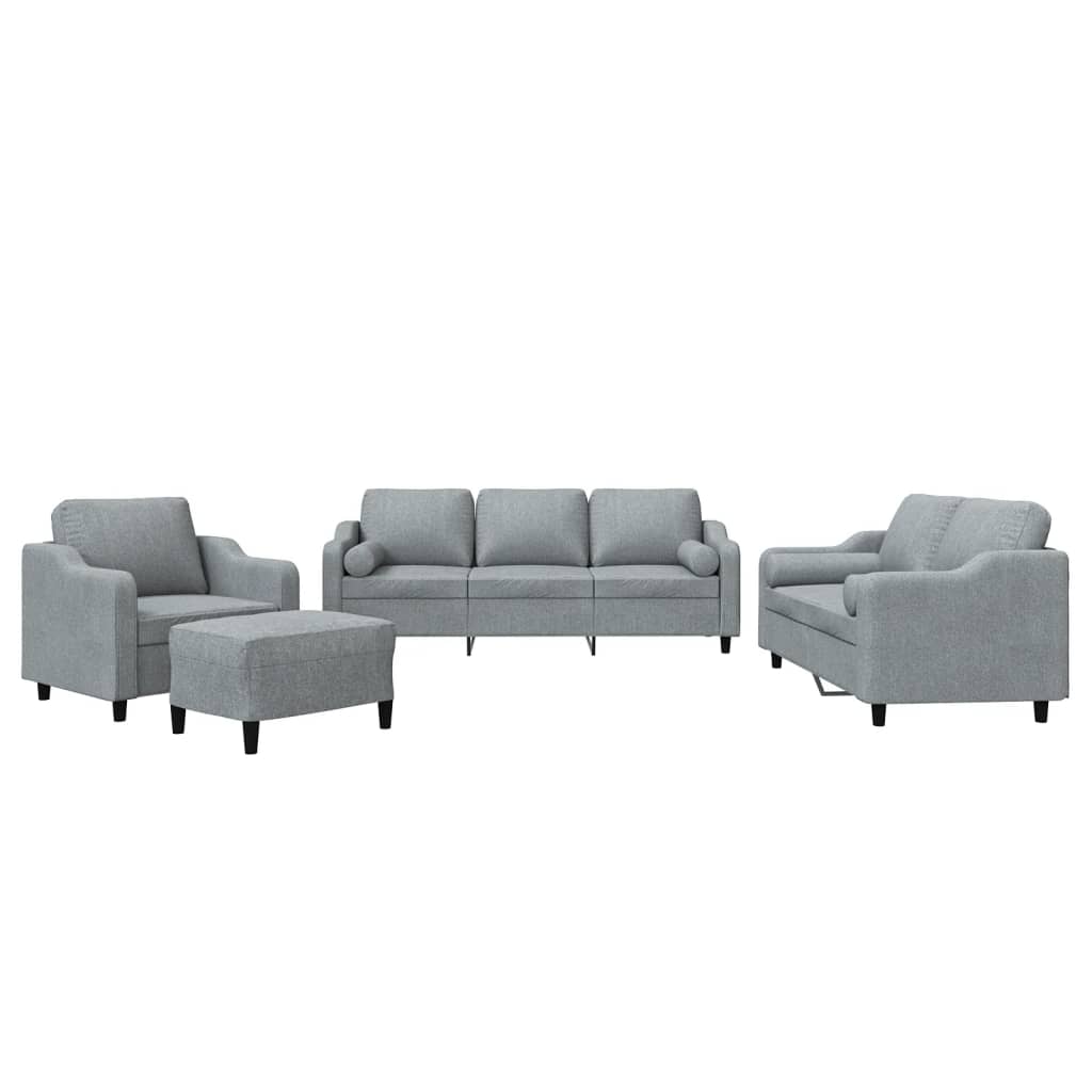 Set Divani 4 pz con Cuscini Grigio Chiaro in Tessuto