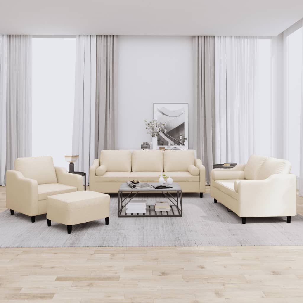 Set Divani 4 pz con Cuscini Crema in Tessuto 3201796