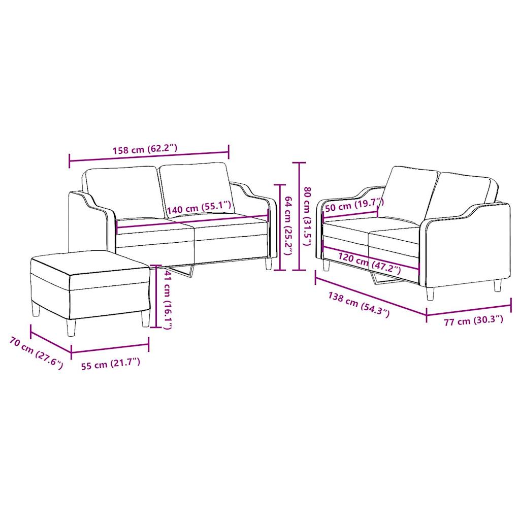 Set di Divani 3 pz con Cuscini Nero in Tessuto 3201814
