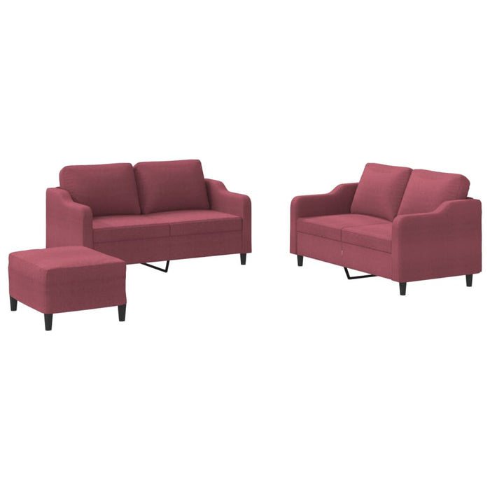 Set di Divani 3 pz con Cuscini Rosso Vino in Tessuto 3201816