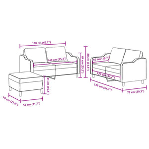 Set di Divani 3 pz con Cuscini Rosso Vino in Tessuto 3201816