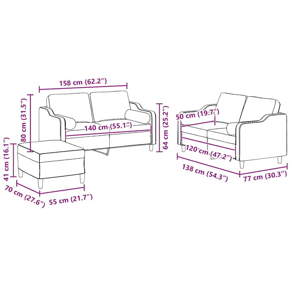 Set Divani 3 pz con Cuscini Grigio Chiaro in Tessuto 3201826
