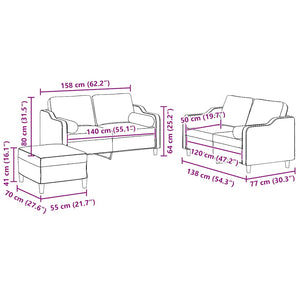 Set Divani 3 pz con Cuscini Grigio Chiaro in Tessuto 3201826