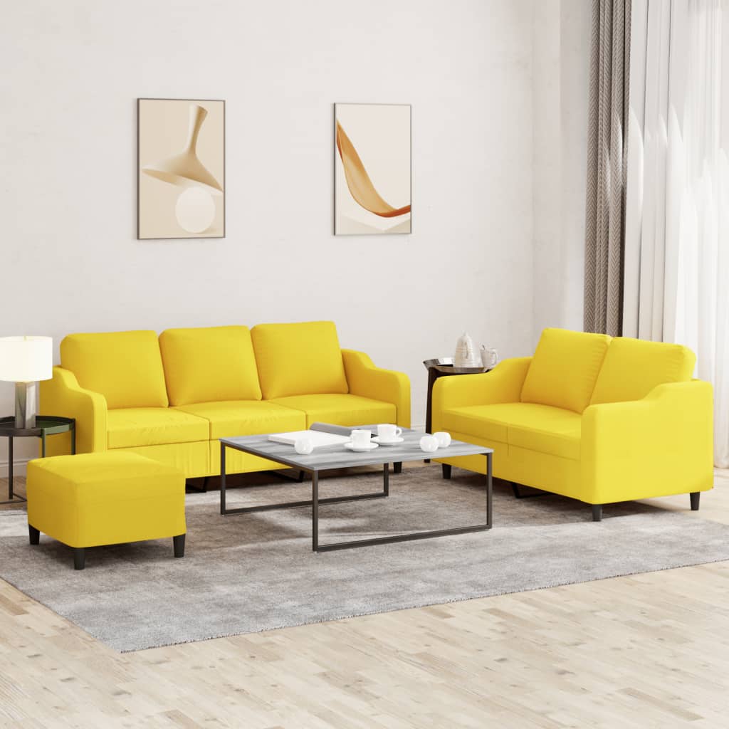 Set di Divani 3 pz con Cuscini Giallo Chiaro in Tessuto 3201847