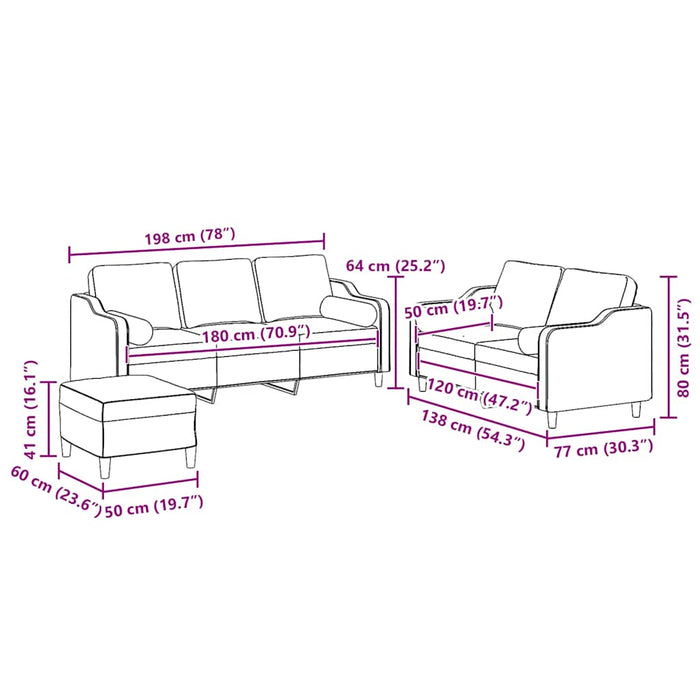 Set Divani 3 pz con Cuscini Grigio Chiaro in Tessuto 3201858