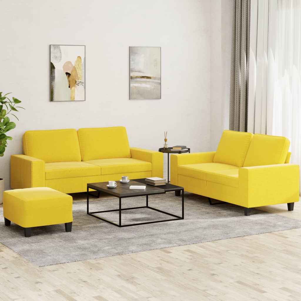Set di Divani 3 pz Giallo Chiaro in Tessuto