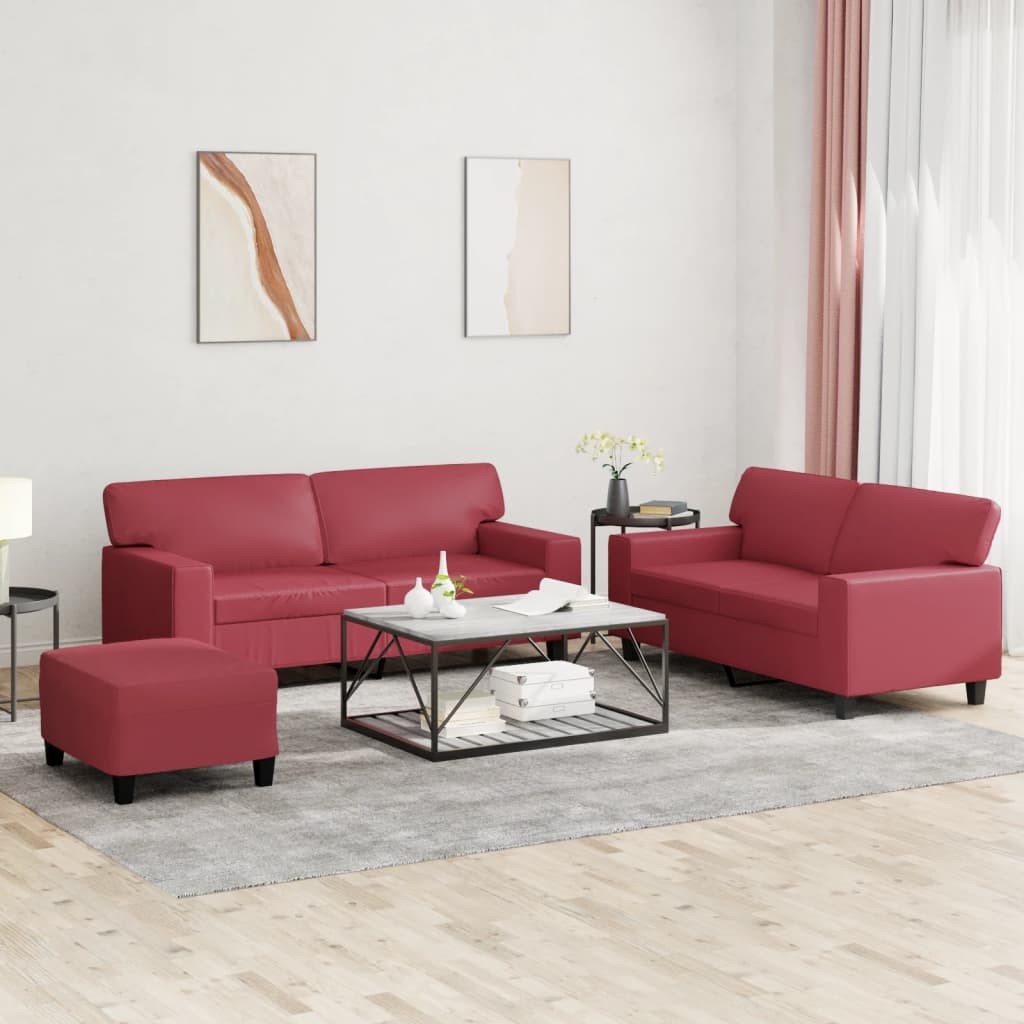 Set di Divani 3 pz Rosso Vino in Similpelle 3201922