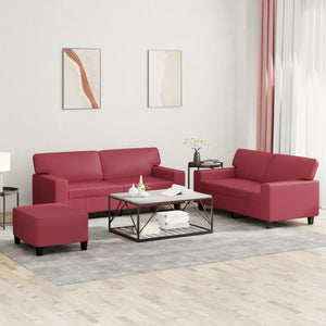 Set di Divani 3 pz Rosso Vino in Similpelle 3201922