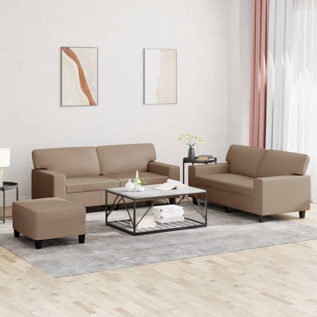 Set di Divani 3 pz Cappuccino in Similpelle 3201923