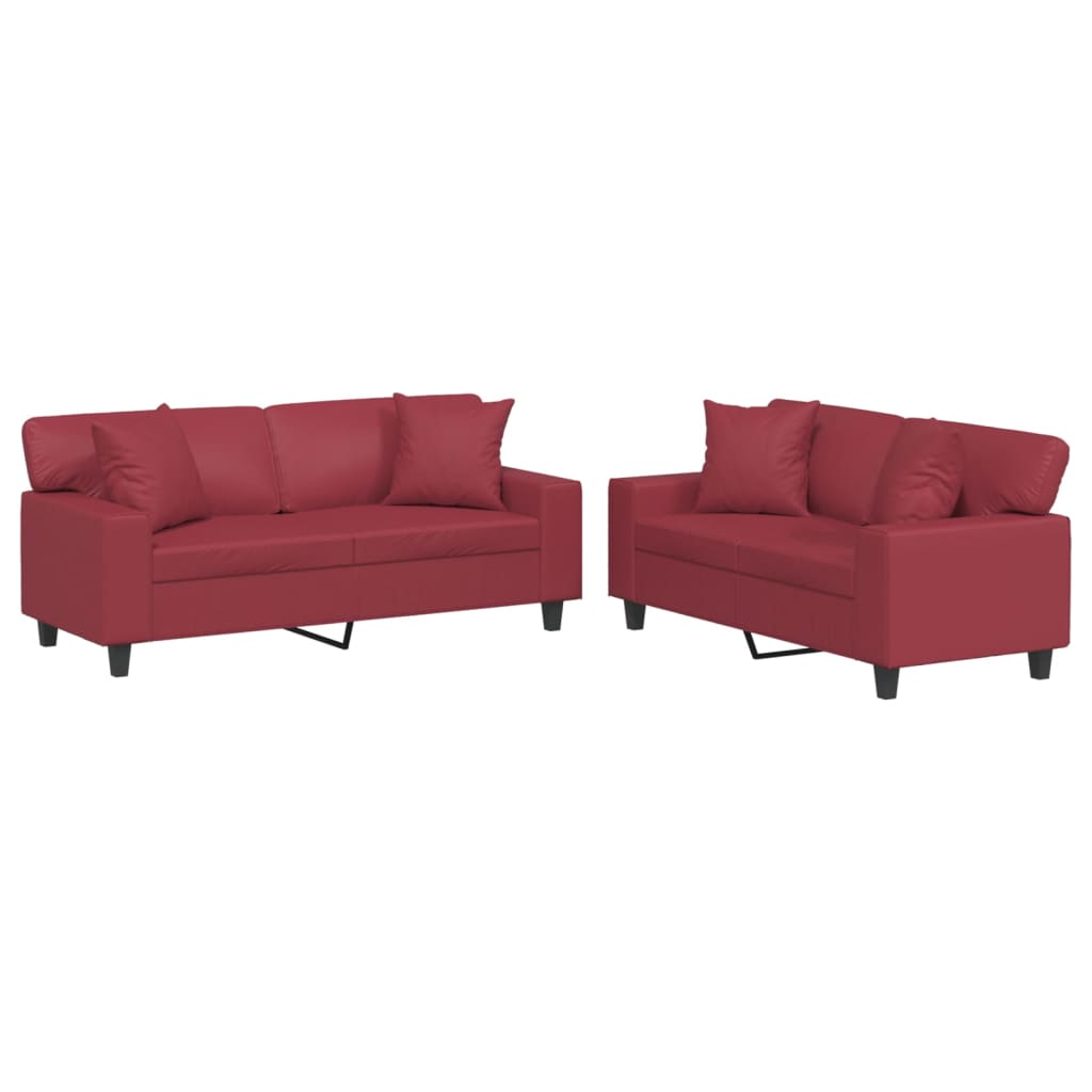 Set di Divani 2 pz con Cuscini Rosso Vino in Similpelle 3201927