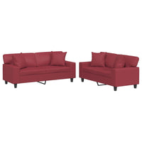 Set di Divani 2 pz con Cuscini Rosso Vino in Similpelle 3201927