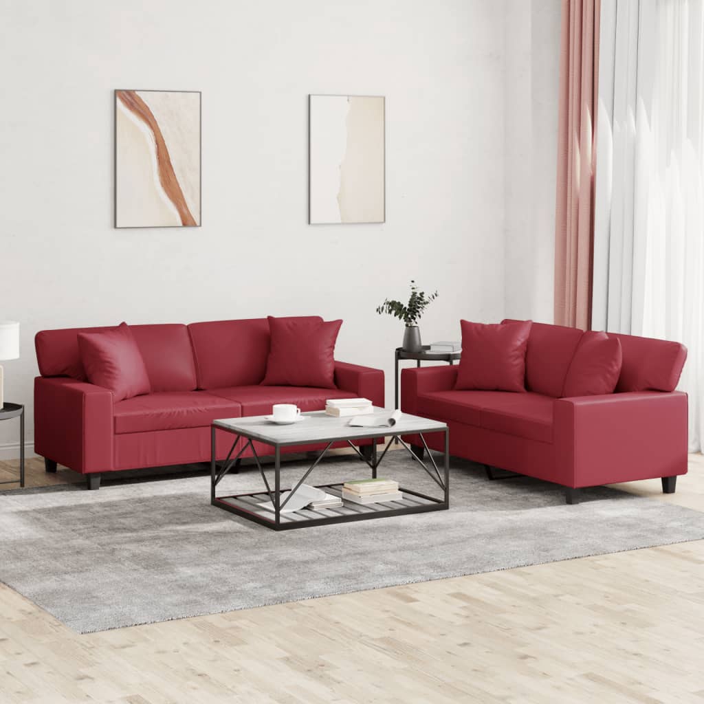 Set di Divani 2 pz con Cuscini Rosso Vino in Similpellecod mxl 80237