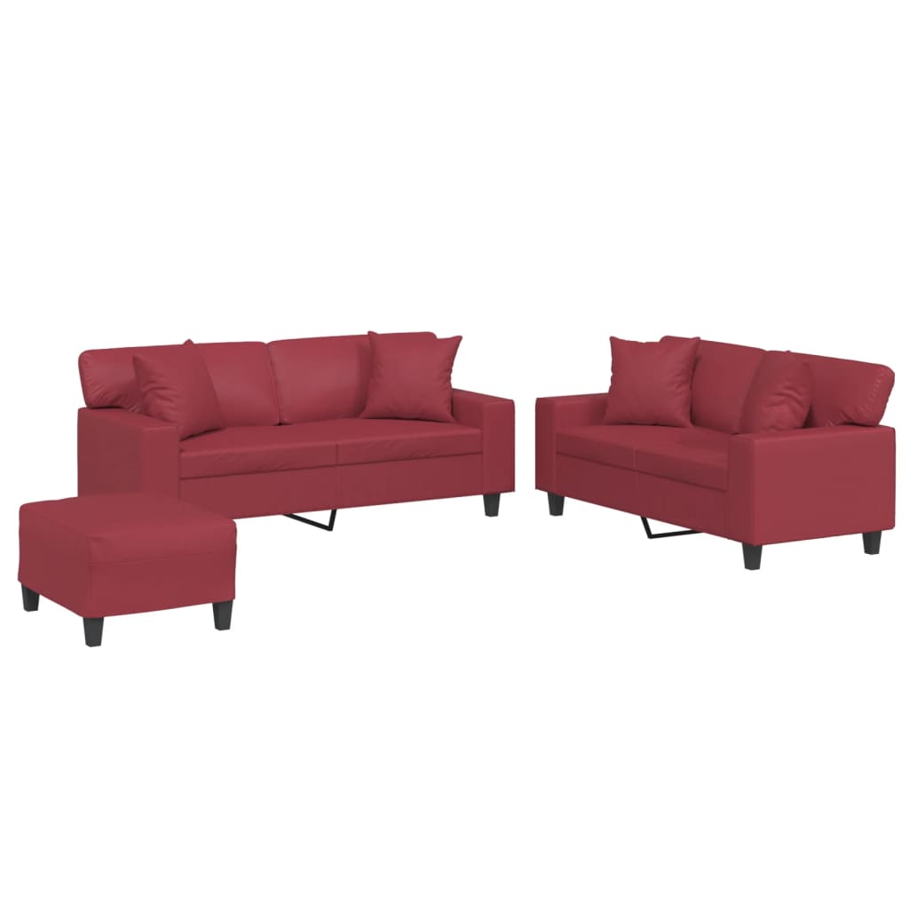 Set di Divani 3 pz con Cuscini Rosso Vino in Similpellecod mxl 104163