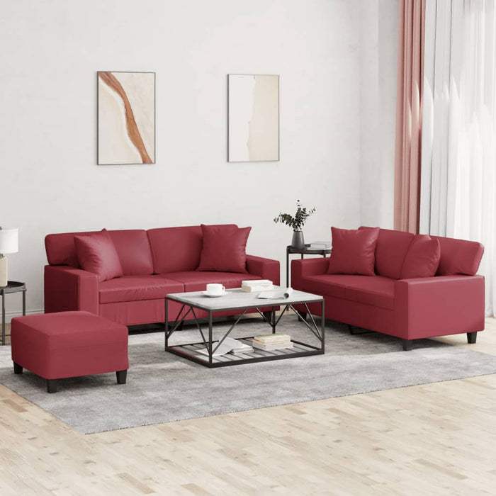 Set di Divani 3 pz con Cuscini Rosso Vino in Similpellecod mxl 104163