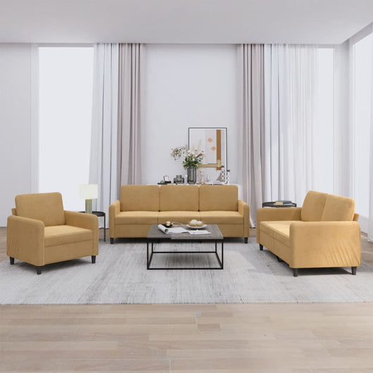 Set di Divani 3 pz Marrone in Velluto