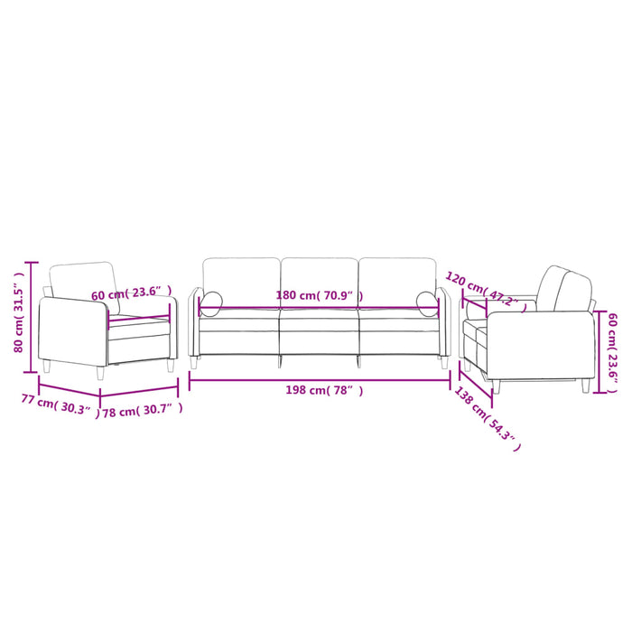 Set di Divani 3 pz con Cuscini Grigio Scuro in Velluto