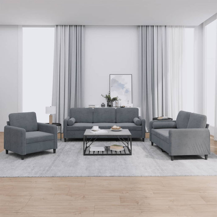 Set di Divani 3 pz con Cuscini Grigio Scuro in Velluto