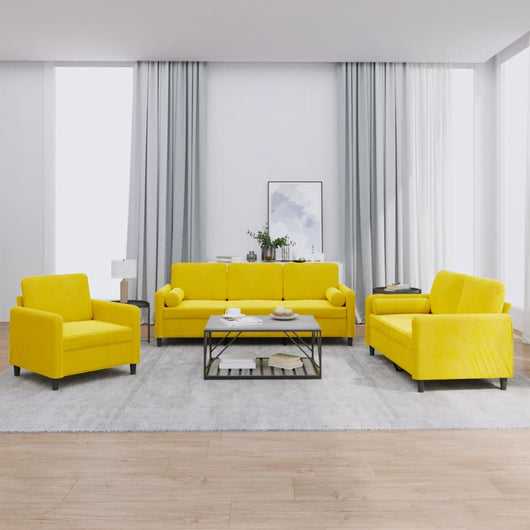 Set di Divani 3 pz con Cuscini Giallo in Velluto 3201960