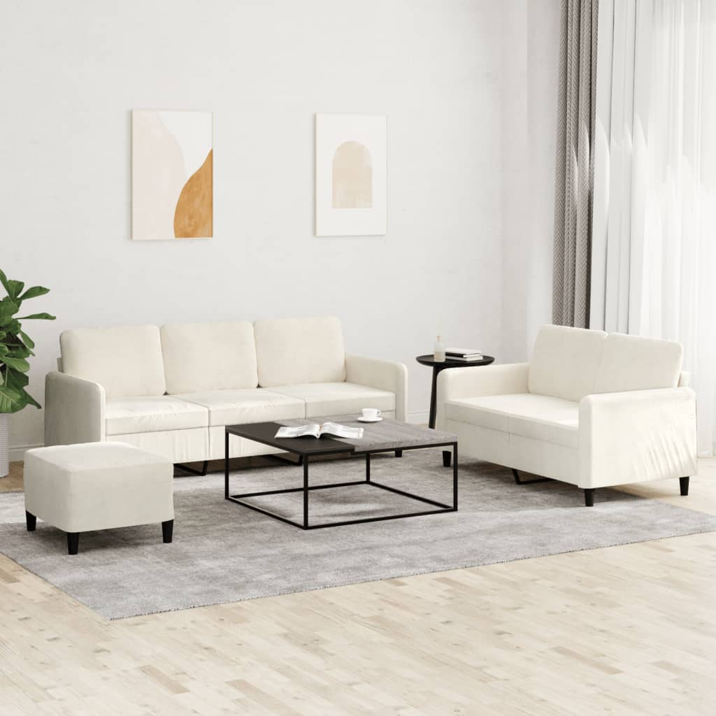 Set di Divani 3 pz Crema in Velluto 3202032