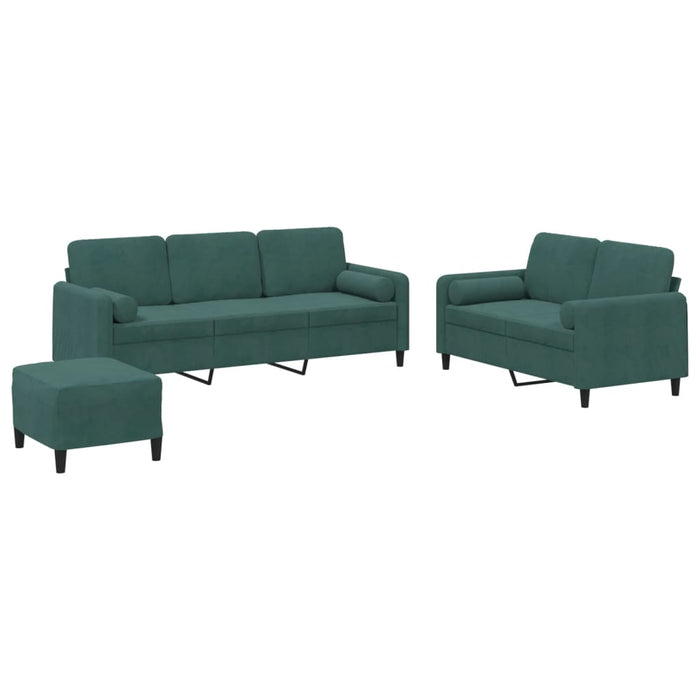 Set di Divani 3 pz con Cuscini Verde Scuro in Vellutocod mxl 130849