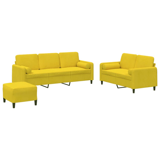 Set di Divani 3 pz con Cuscini Giallo in Vellutocod mxl 130850