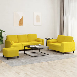 Set di Divani 3 pz con Cuscini Giallo in Vellutocod mxl 130850