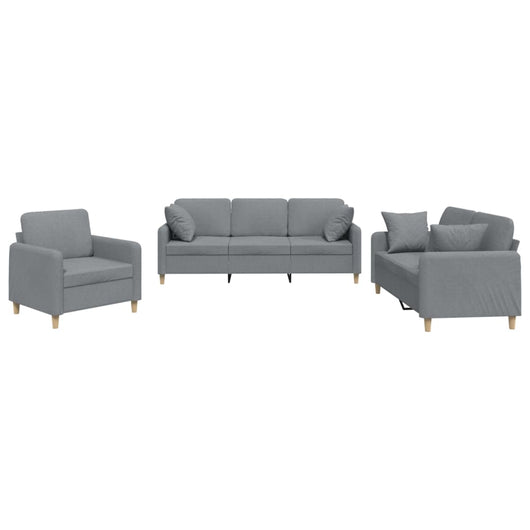 Set Divani 3 pz con Cuscini Grigio Chiaro in Tessuto 3202070