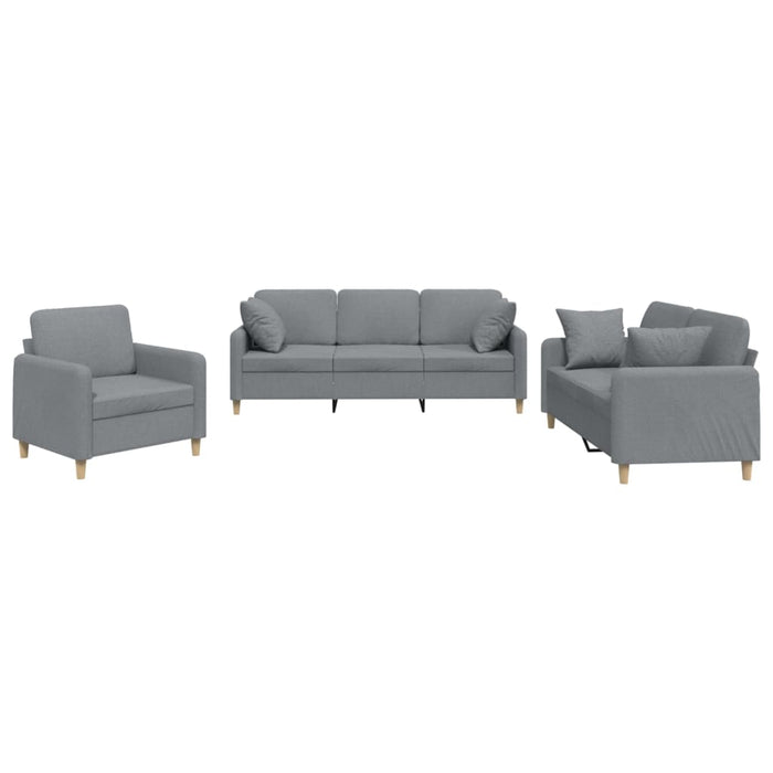 Set Divani 3 pz con Cuscini Grigio Chiaro in Tessuto 3202070