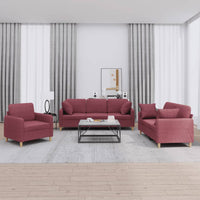 Set di Divani 3 pz con Cuscini Rosso Vino in Tessuto 3202076
