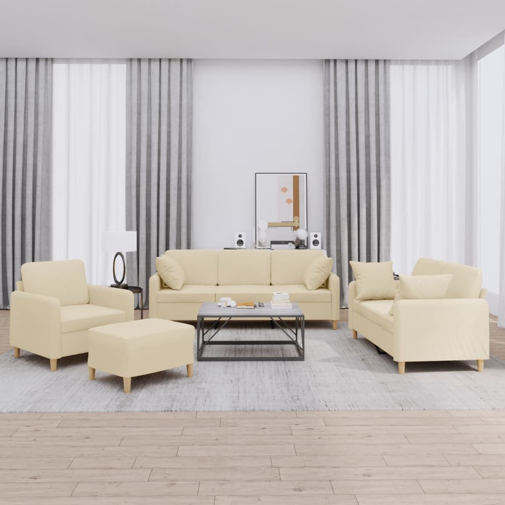 Set Divani 4 pz con Cuscini Crema in Tessuto 3202080